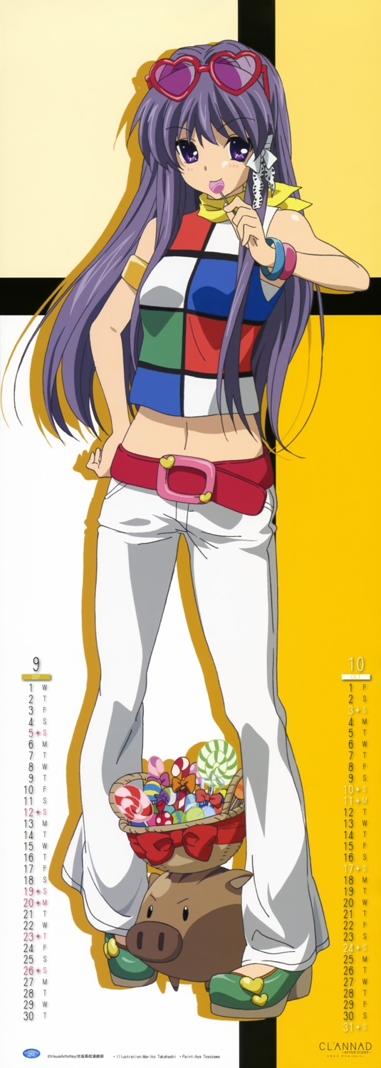 botan_(clannad), calendar, clannad, fujibayashi_kyou, stick_poster, takahashi_mariko