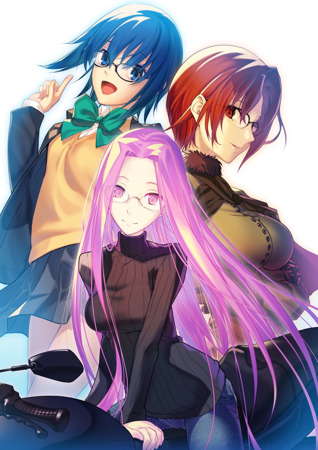 aozaki_touko, ciel, crossover, fate/stay_night, kara_no_kyoukai, medusa_(fate), megane, seifuku