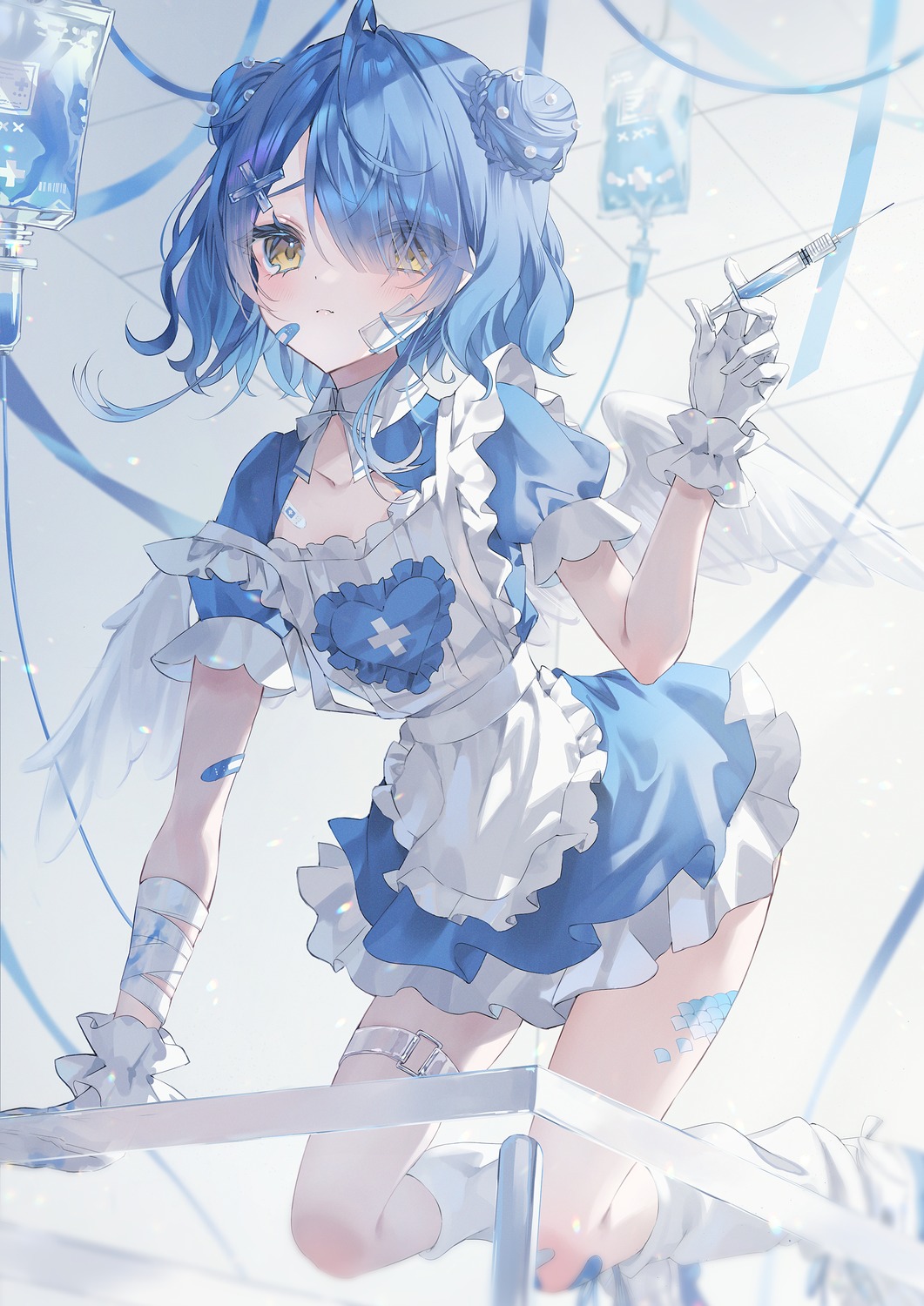 amamiya_kokoro, bandages, bandaid, garter, nijisanji, noah_(0noah), nurse, wings