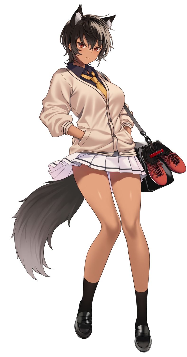animal_ears, hoshoku_club, ookami_itsuki, seifuku, skirt_lift, sweater, tail, takunomi