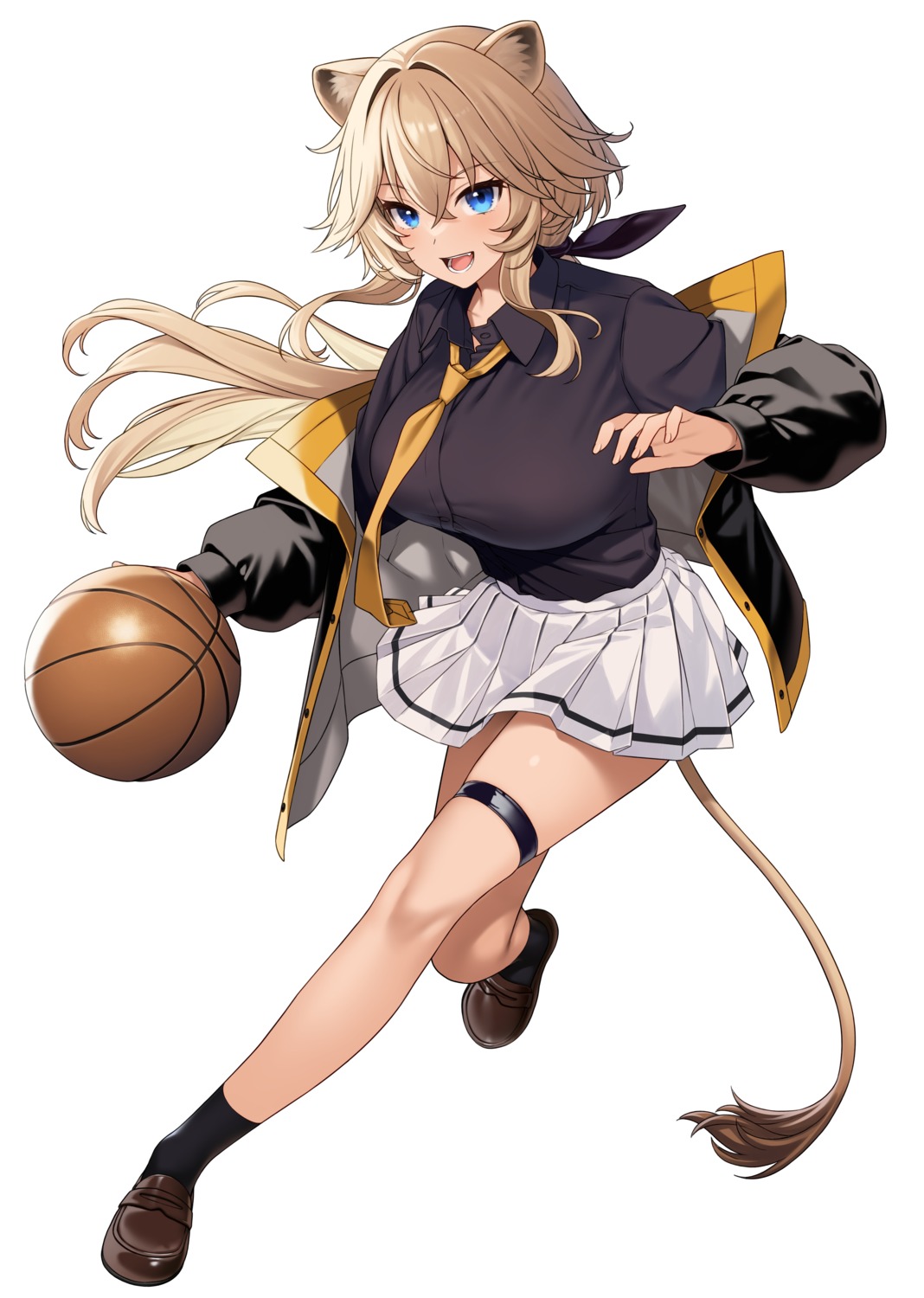 animal_ears, basketball, garter, hoshoku_club, nekomimi, seifuku, shishizaki_airi, tail