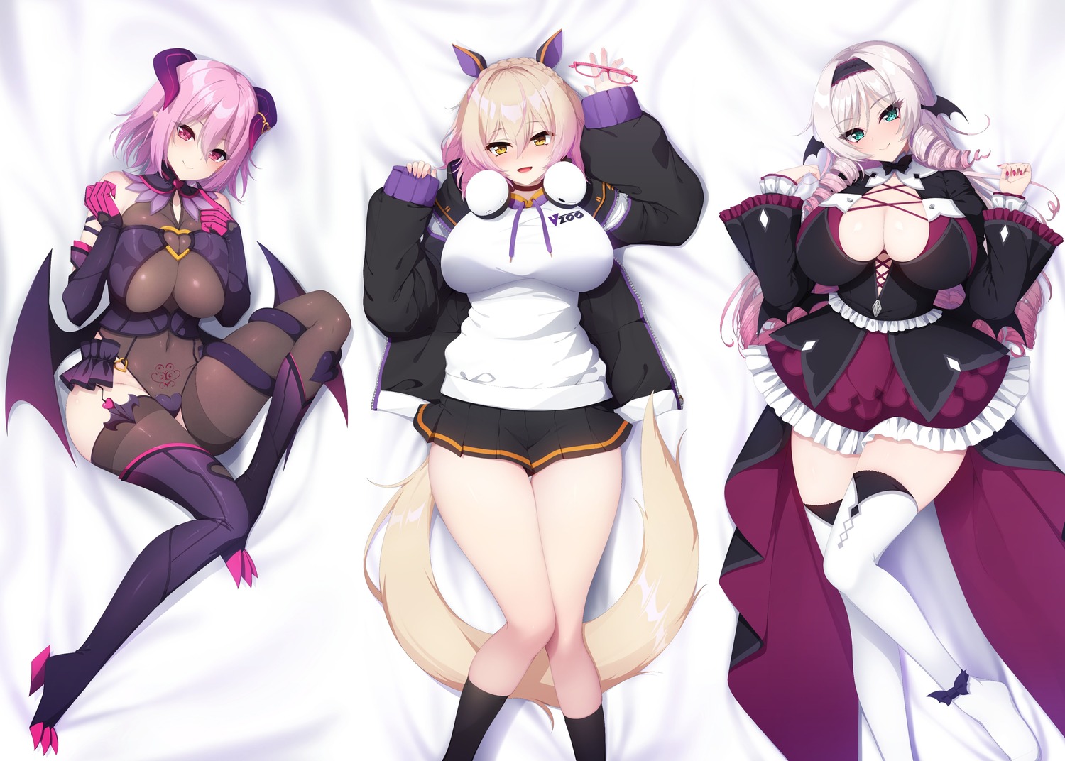animal_ears, casket, dakimakura, tail, tattoo, thighhighs, yu-ta