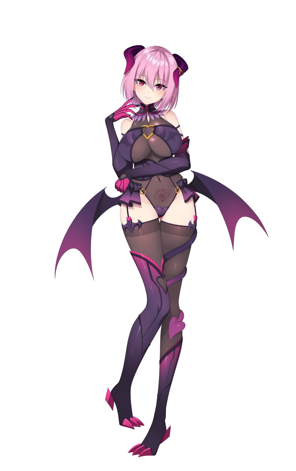 casket, devil, horns, leotard, see_through, tail, tattoo, thighhighs, wings, yu-ta