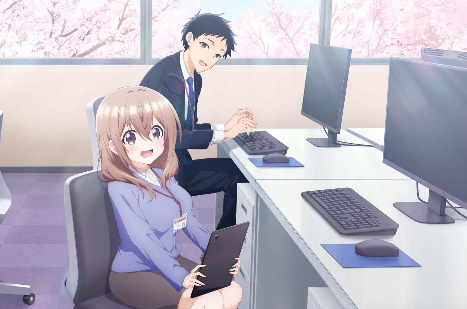 business_suit, katase_shiori, shinozaki_takuma, uchi_no_kaisha_no_chiisai_senpai_no_hanashi