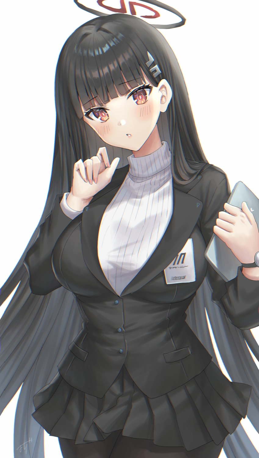 blue_archive, halo, oshage_(osyage921), pantyhose, skirt_lift, sweater, tsukatsuki_rio, uniform