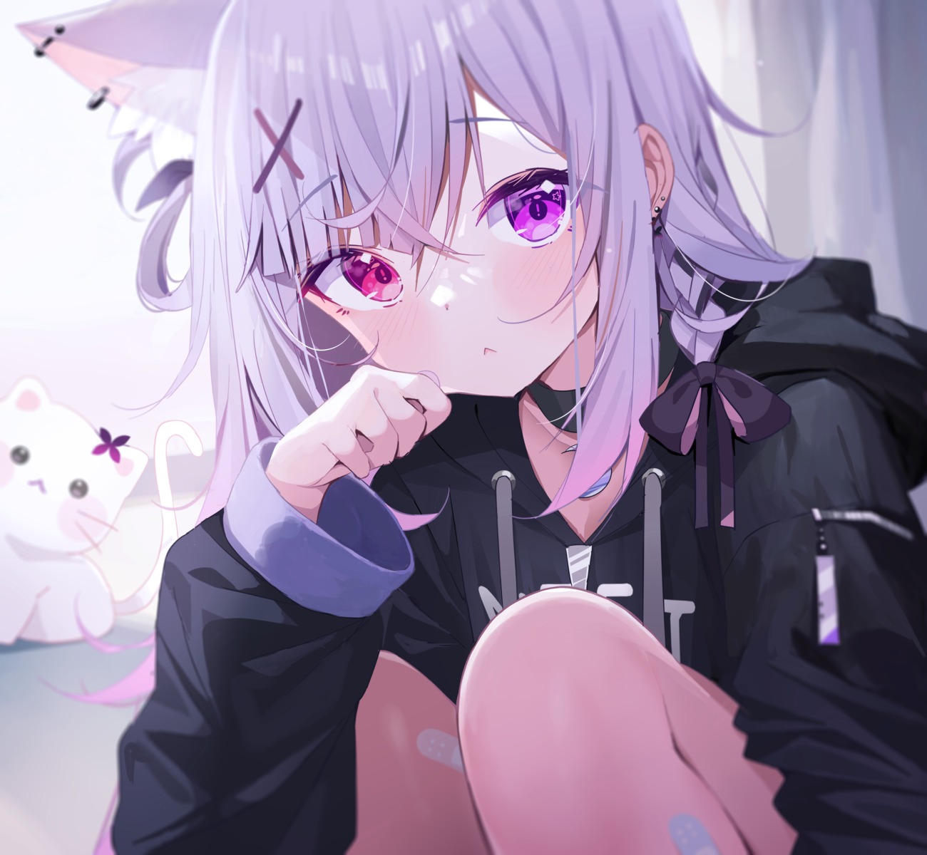 animal_ears, bandaid, deyui, heterochromia, indie_virtual_youtuber, mikeneko_(vtuber), nekomimi