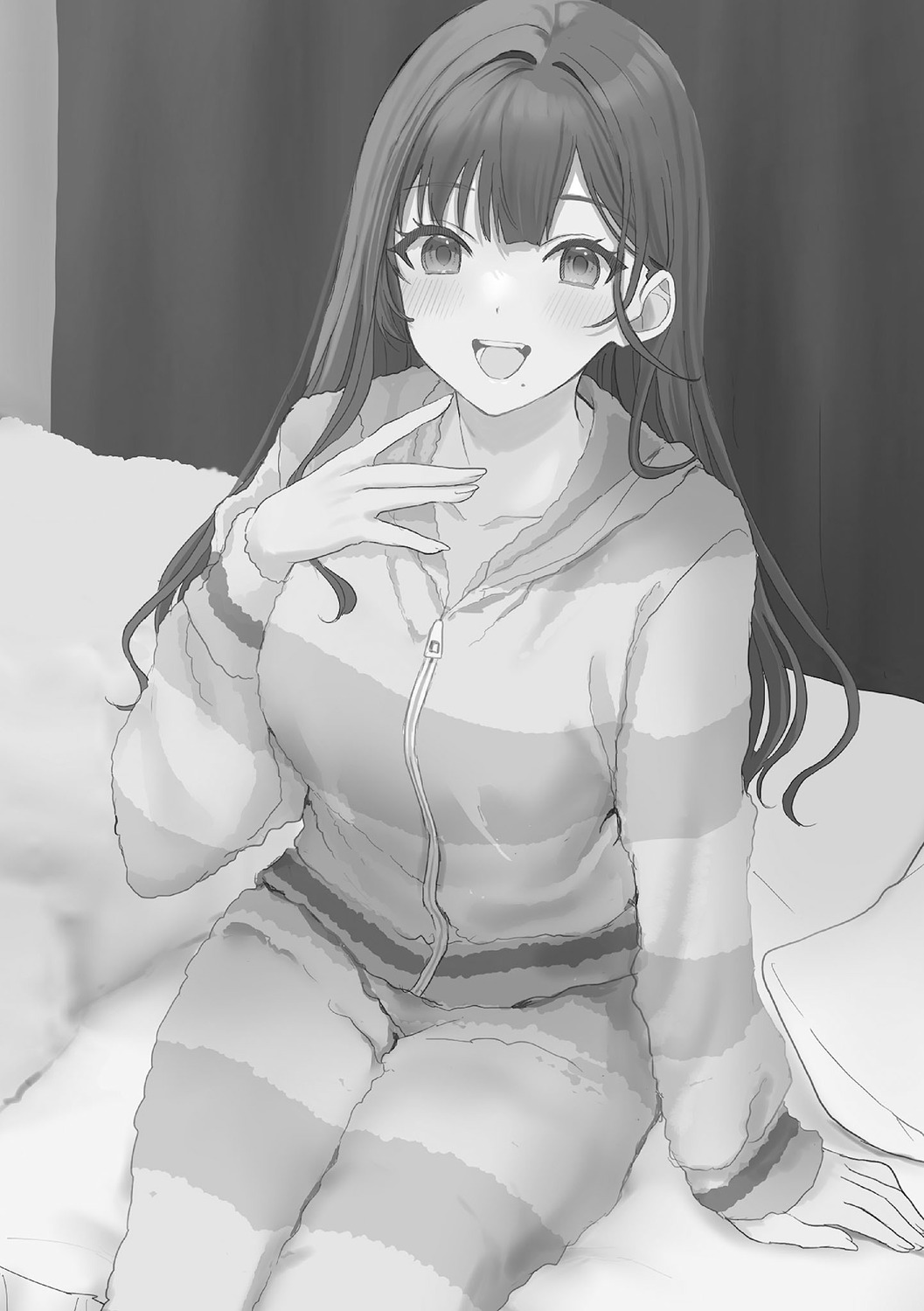 hamu, monochrome, pajama, shimizu_ai, tonari_no_seki_no_yankee_shimizu-san_ga_kami_wo_kuroku_sometekita