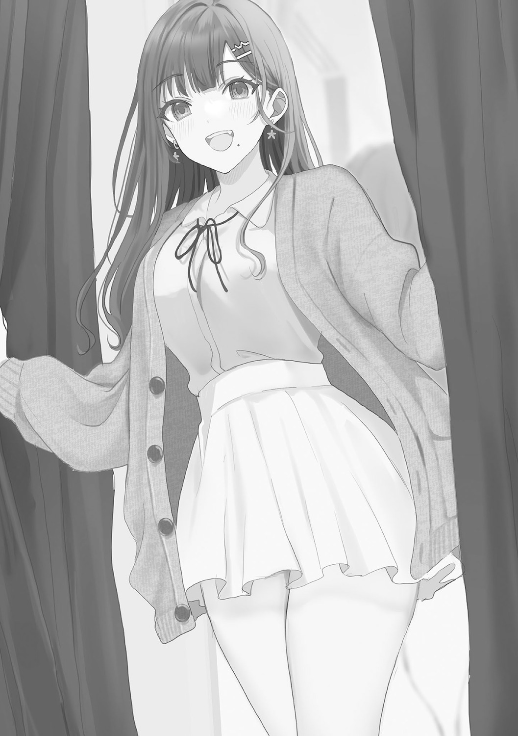 hamu, monochrome, shimizu_ai, sweater, tonari_no_seki_no_yankee_shimizu-san_ga_kami_wo_kuroku_sometekita