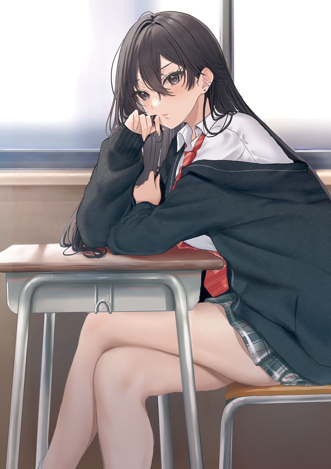 hamu, seifuku, shimizu_kei, skirt_lift, sweater, tonari_no_seki_no_yankee_shimizu-san_ga_kami_wo_kuroku_sometekita