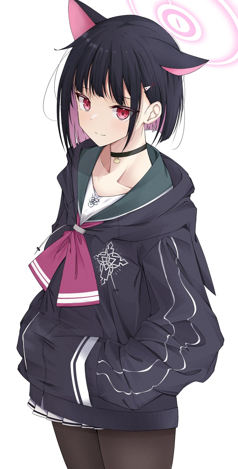 animal_ears, blue_archive, halo, kyouyama_kazusa, nekomimi, noko32, pantyhose, seifuku