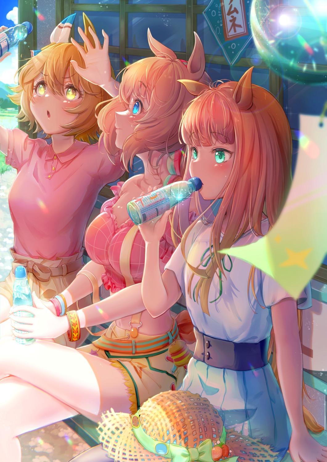 animal_ears, cleavage, dress, kongariinu, matikanefukukitaru_(umamusume), silence_suzuka_(umamusume), taiki_shuttle_(umamusume), tail