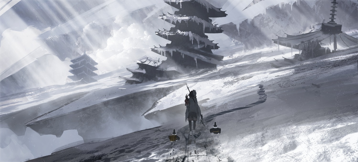 asteroid_ill, japanese_clothes, landscape, sclera_(asteroid_ill), weapon