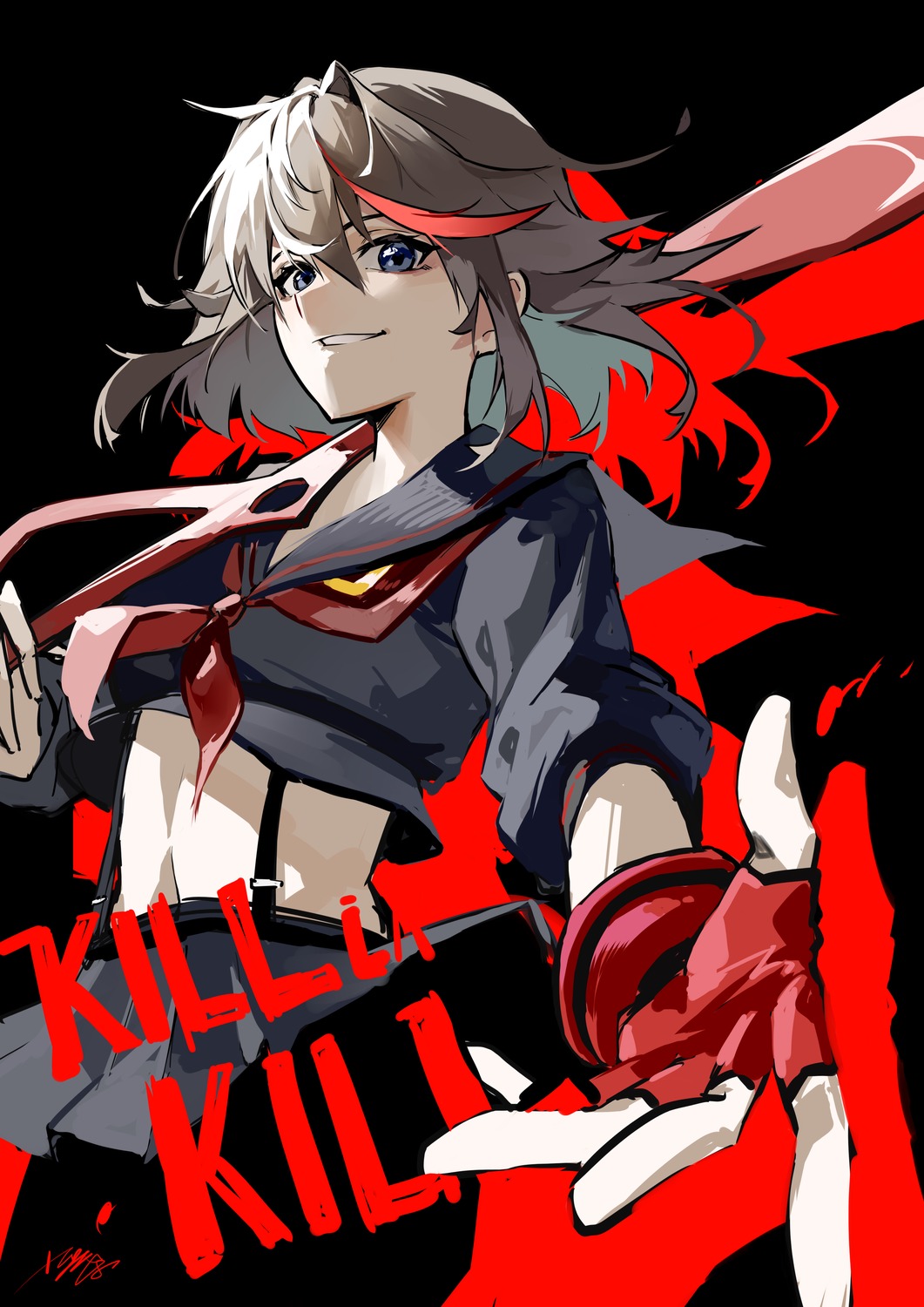 jiuyesang, kill_la_kill, matoi_ryuuko, pantyhose, seifuku, senketsu, sketch, skirt_lift