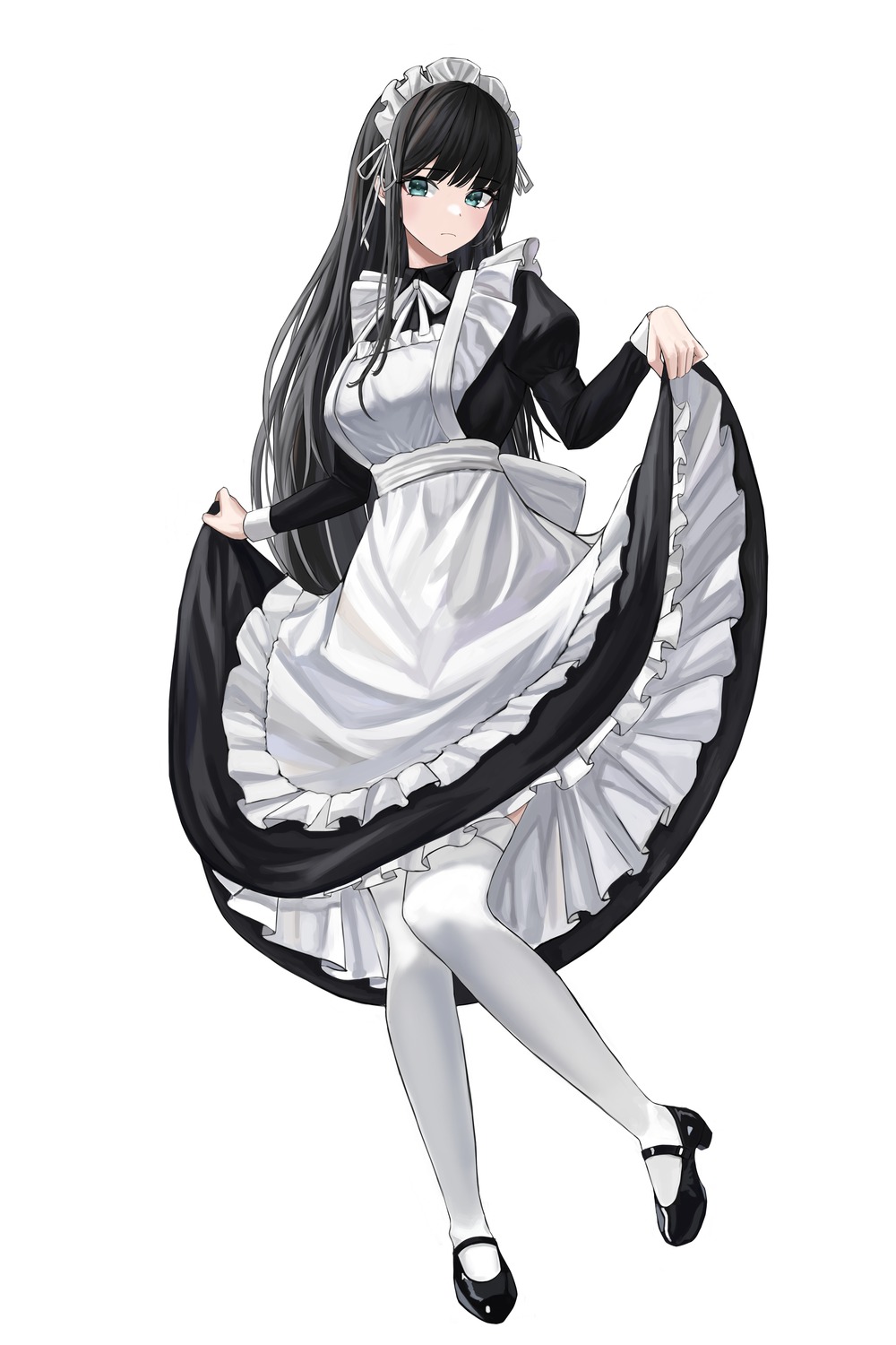 heels, maid, nyanbutter, skirt_lift, thighhighs