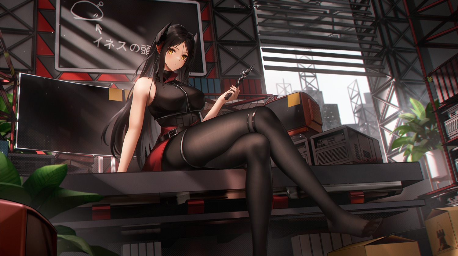 arknights, garter, horns, ines_(arknights), lingse, pantyhose