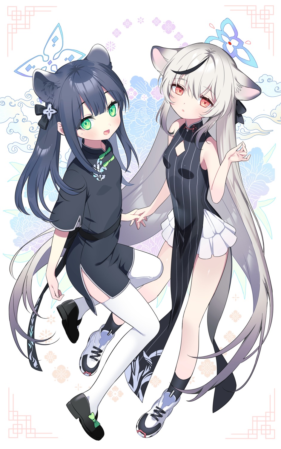 animal_ears, blue_archive, chinadress, halo, nehan_(gedatsu_nehan), nekomimi, sunohara_kokona, sunohara_shun, thighhighs
