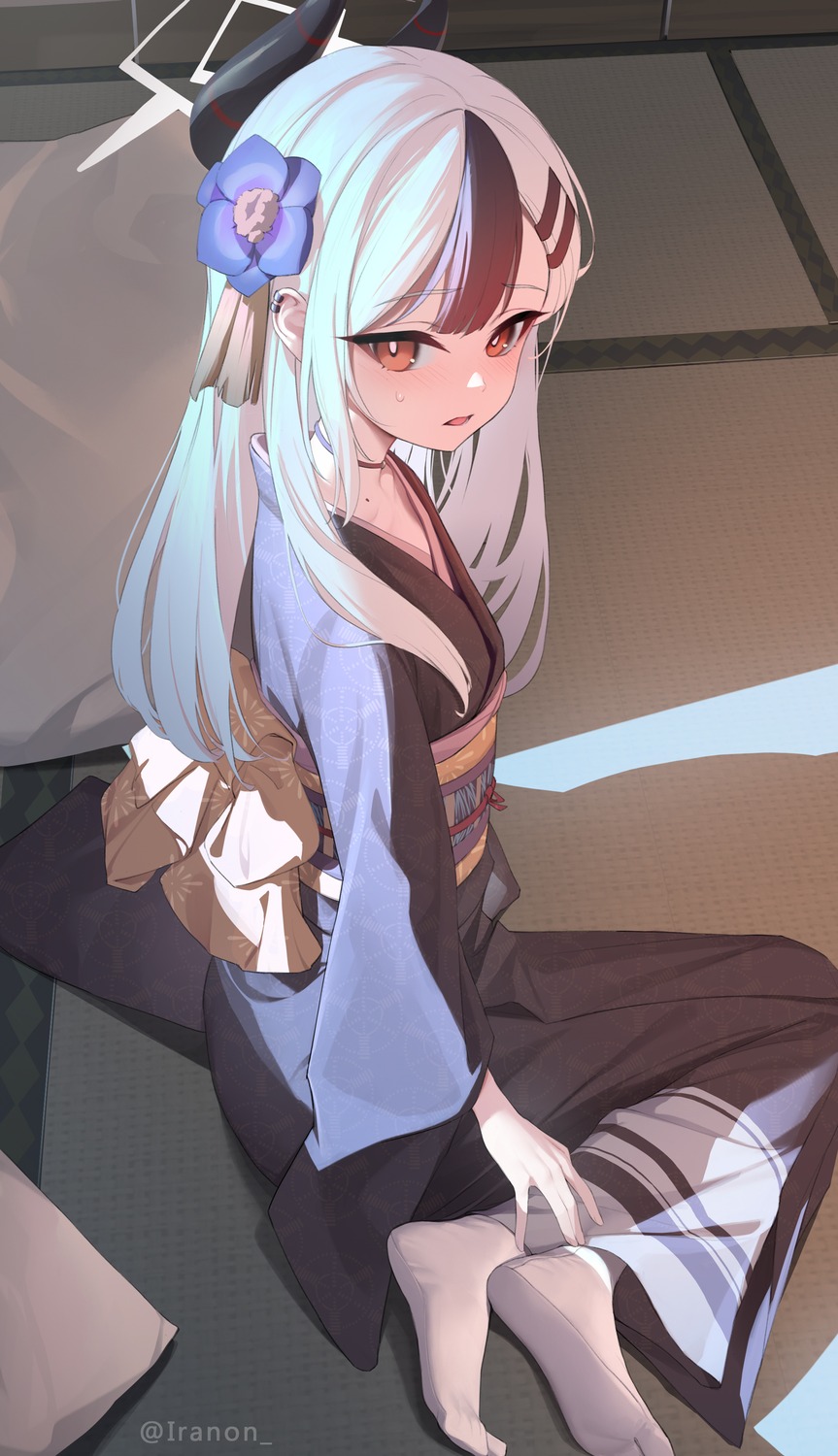 blue_archive, halo, horns, iranon_(new_iranon), kimono, onikata_kayoko