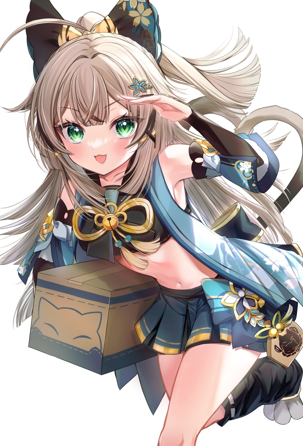 animal_ears, genshin_impact, ineka, kirara_(genshin_impact), nekomimi, no_bra, tail