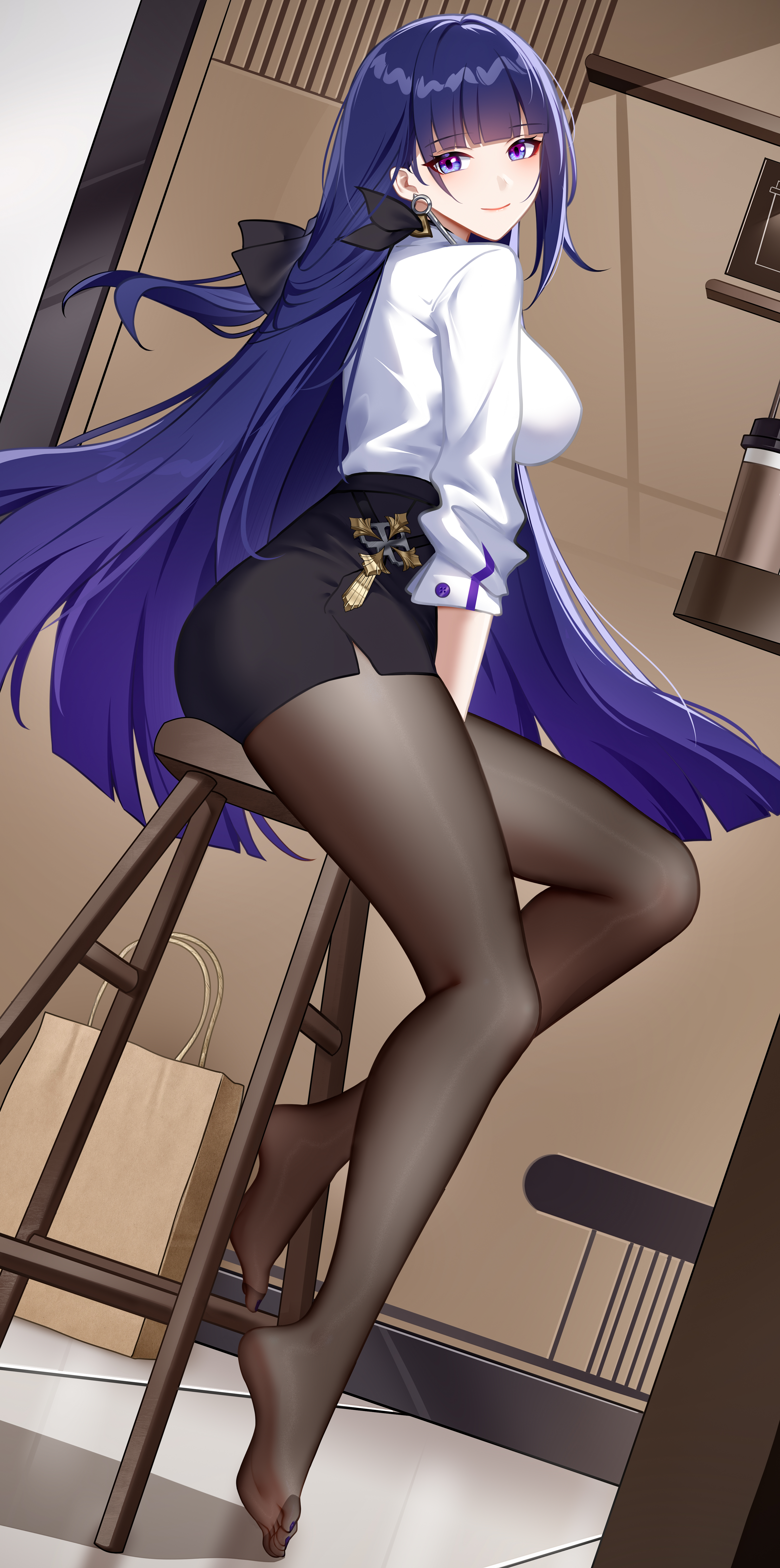 benghuai_xueyuan, business_suit, honkai_impact, pantyhose, raiden_mei, wu_ganlan_cai