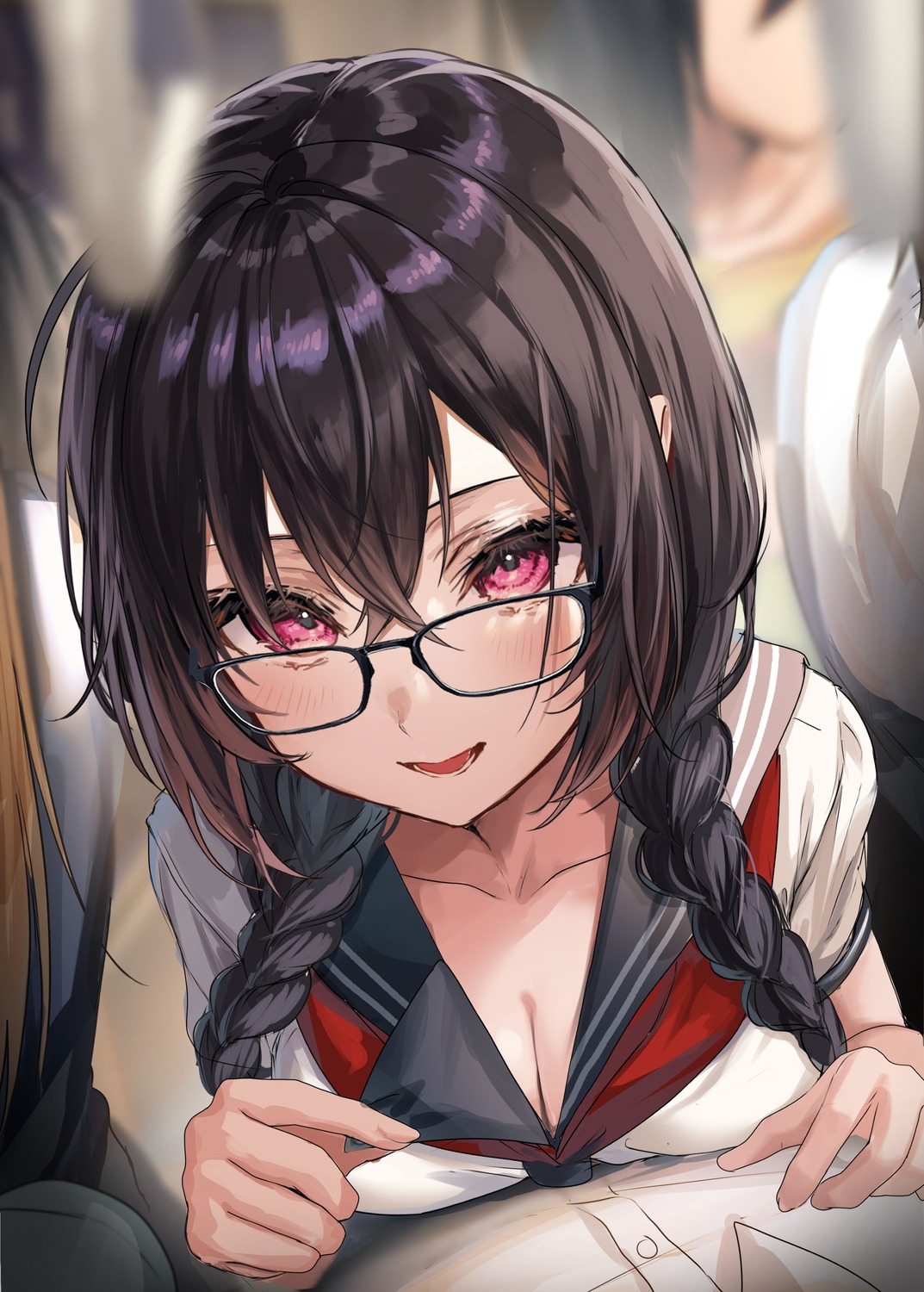cleavage, megane, seifuku, undressing, yufou
