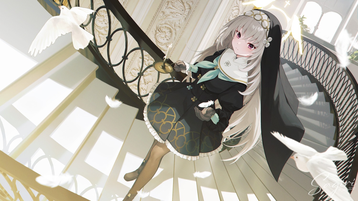 blue_archive, halo, nun, sagiri_(ulpha220), thighhighs, utazumi_sakurako