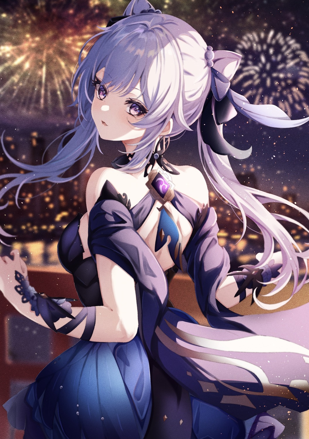 dress, genshin_impact, keqing, no_bra, sa-ya