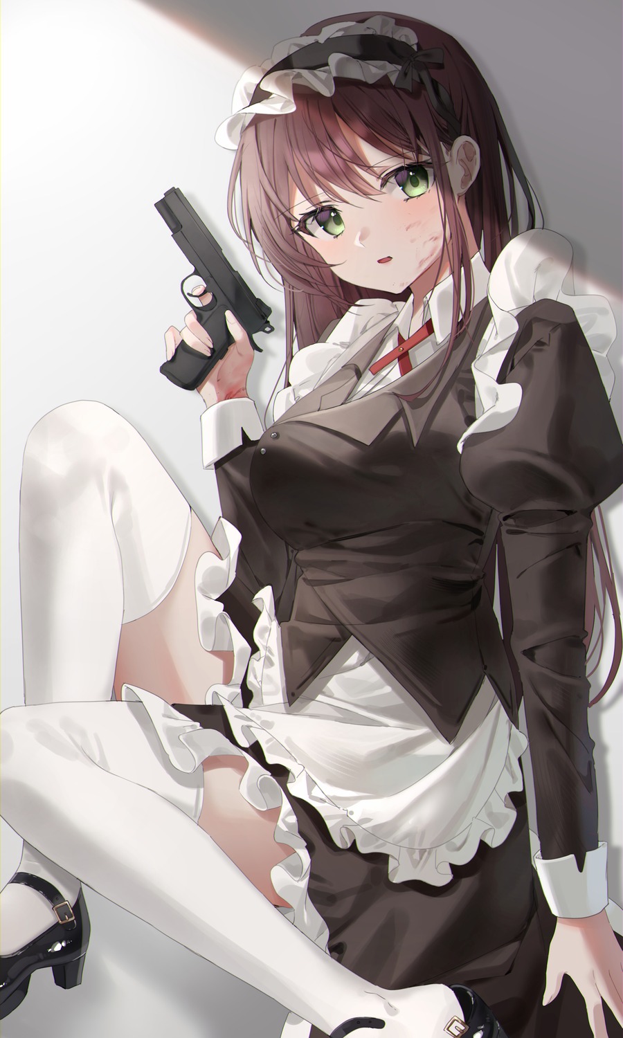 emduck, gun, heels, maid, thighhighs