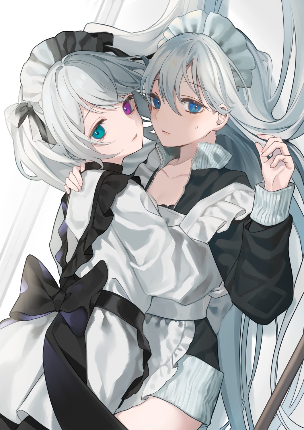 daimaou_ruaeru, hatsune_miku, heterochromia, maid, project_sekai, vocaloid, yoisaki_kanade, yuri