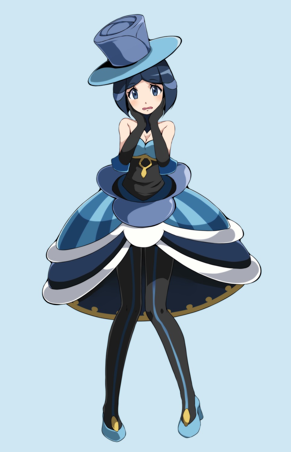 cleavage, dress, heels, lesoir_(pokemon), no_bra, pantyhose, pokemon, pokemon_oras, pokemon_xy, tsukishiro_saika
