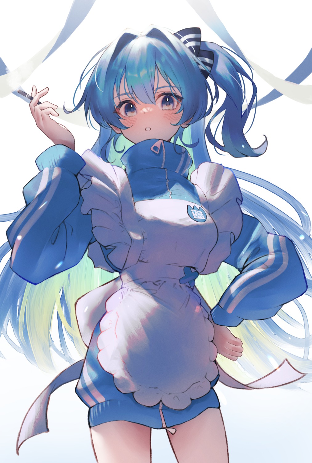 gym_uniform, hololive, hoshimachi_suisei, maid, senriyama, smoking