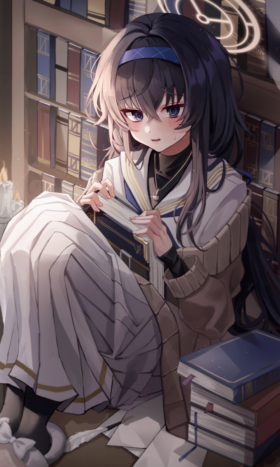 blue_archive, halo, kim_leeyoon, kozeki_ui, pantyhose, seifuku, sweater