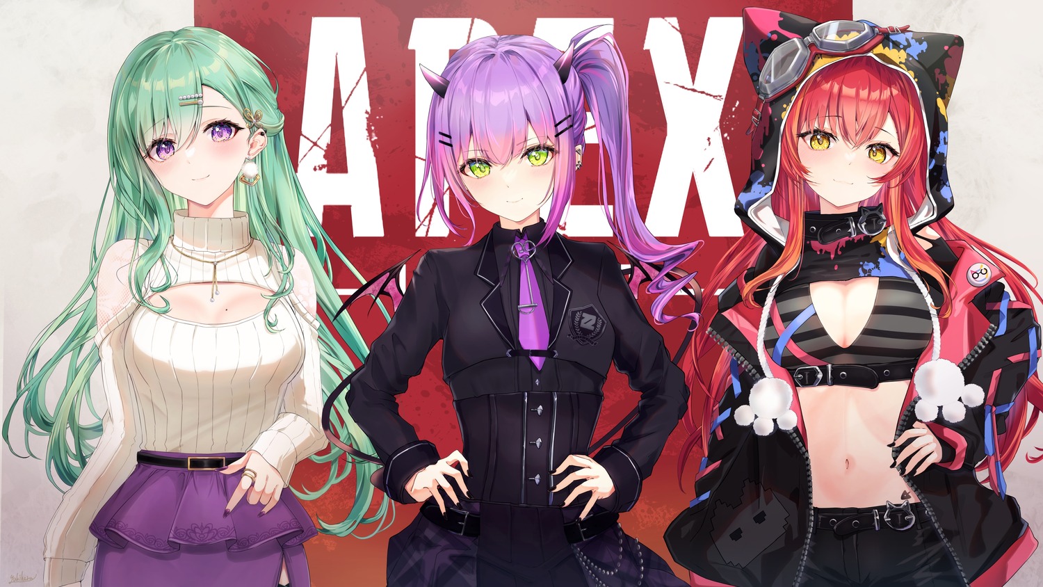 animal_ears, bra, cleavage, crossover, devil, hololive, horns, nekomimi