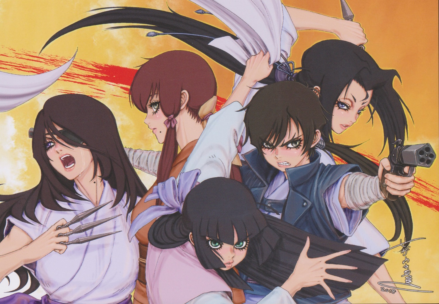 bandages, basilisk, basilisk:_ouka_ninpouchou, eyepatch, gun, iga_hibiki, japanese_clothes, masaki_segawa