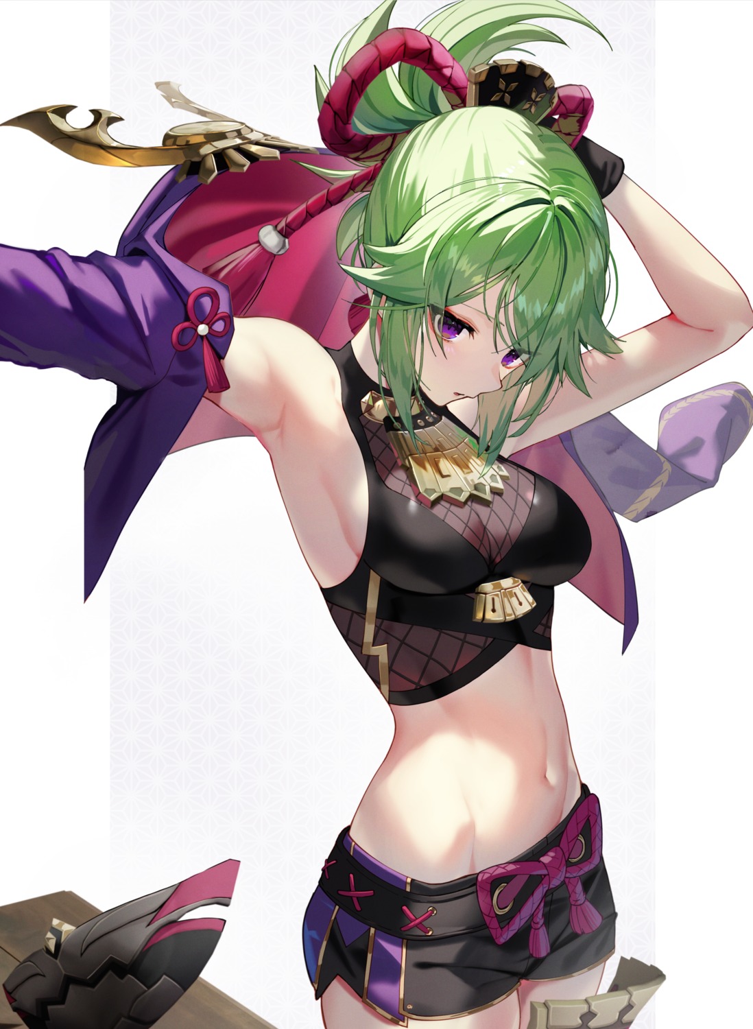 armor, fishnets, genshin_impact, kuki_shinobu, scottie, see_through