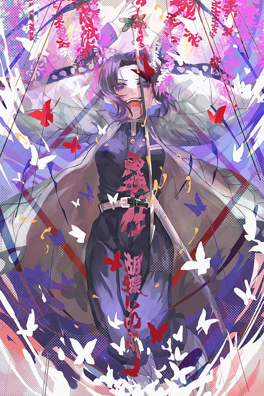 honmou_(pixiv64700875), japanese_clothes, kimetsu_no_yaiba, kochou_shinobu, sword, uniform