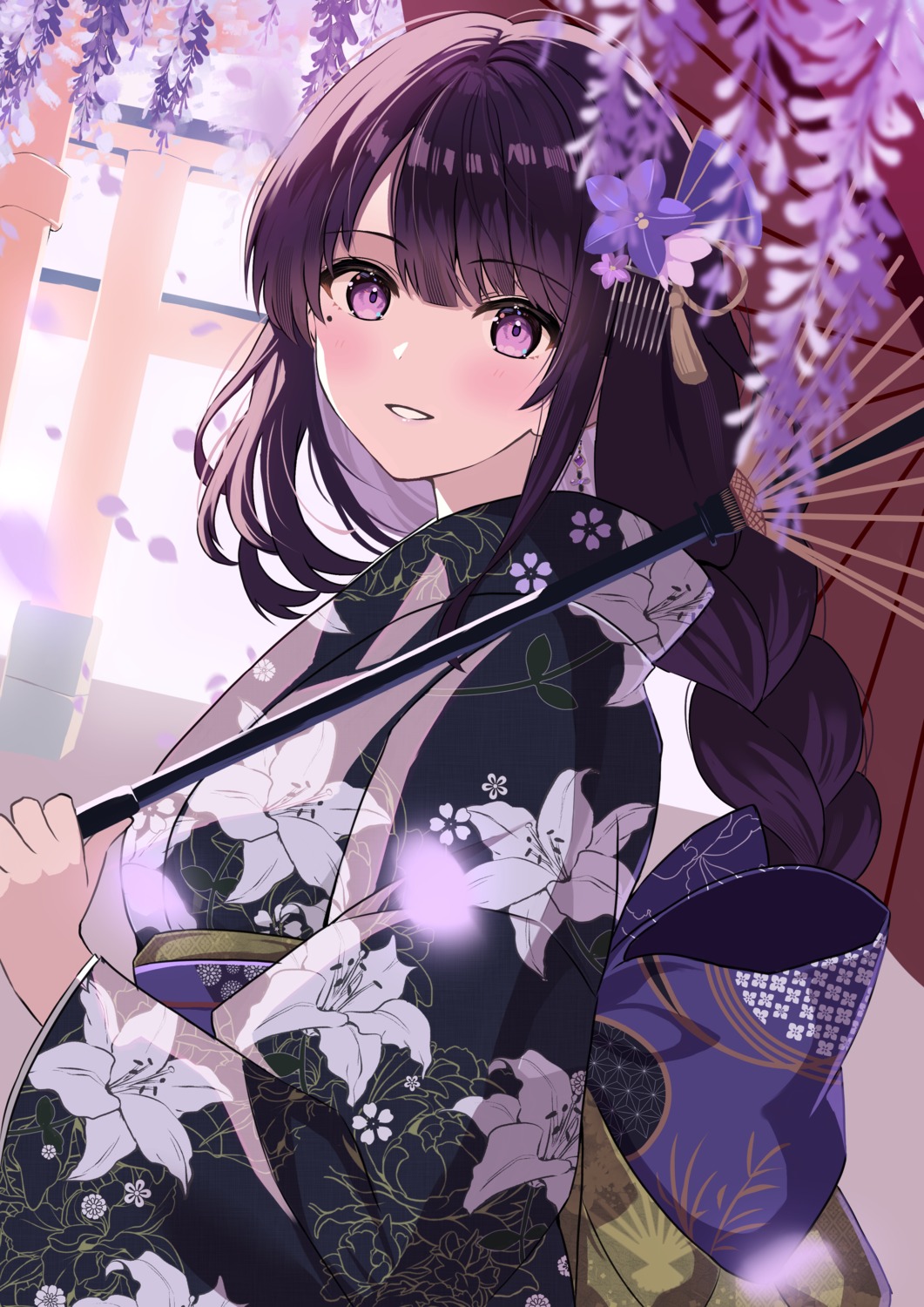 genshin_impact, kimono, raiden_shogun, rererere_mon, umbrella