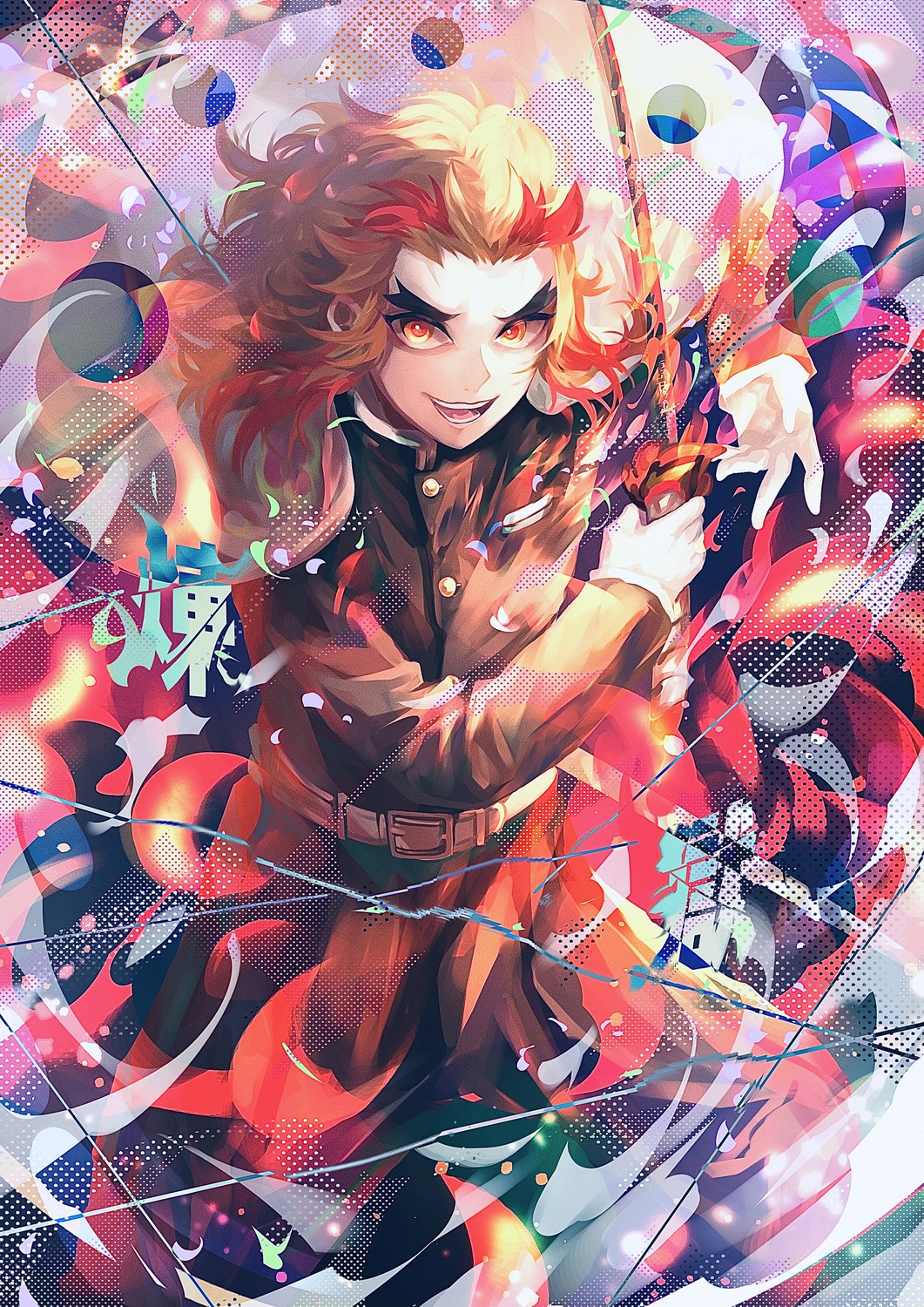 honmou_(pixiv64700875), kimetsu_no_yaiba, male, rengoku_kyoujurou, sword, uniform