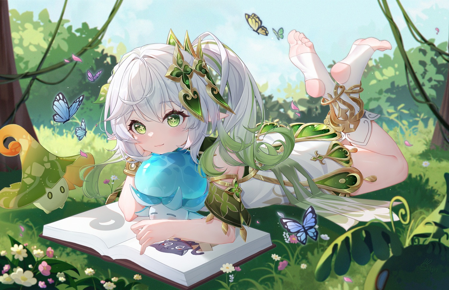dress, feet, genshin_impact, nahida, pointy_ears, tujiu_sama