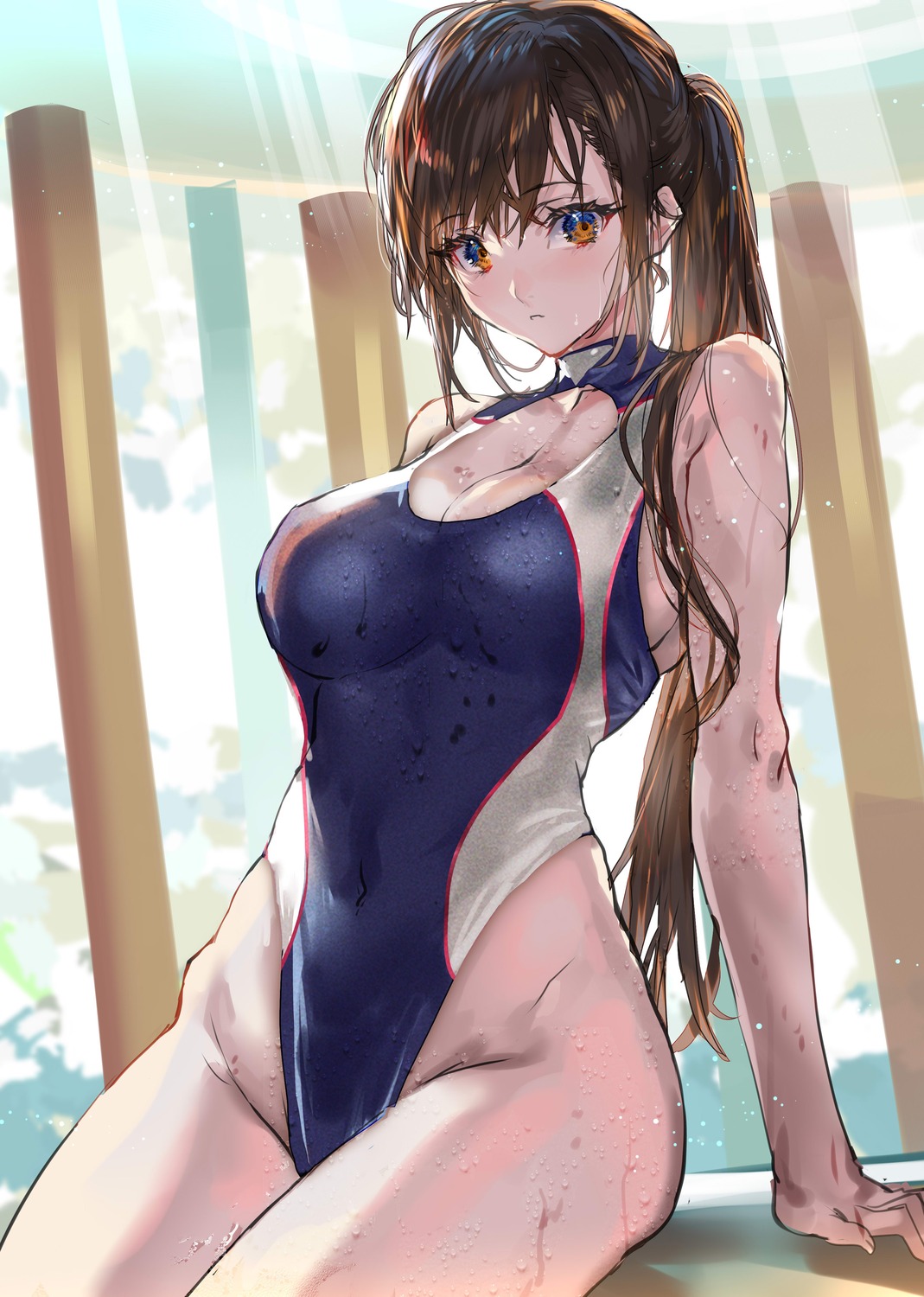 cleavage, ranou, swimsuits, wet