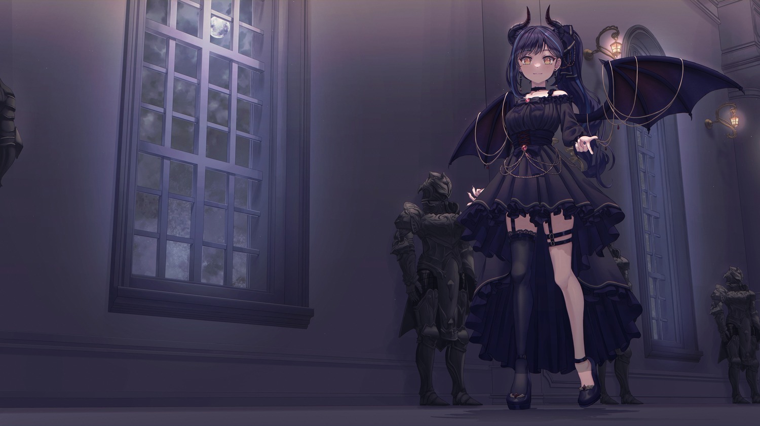 devil, dress, garter, horns, lala_(pixiv_42039091), lilpa, lolita_fashion, thighhighs