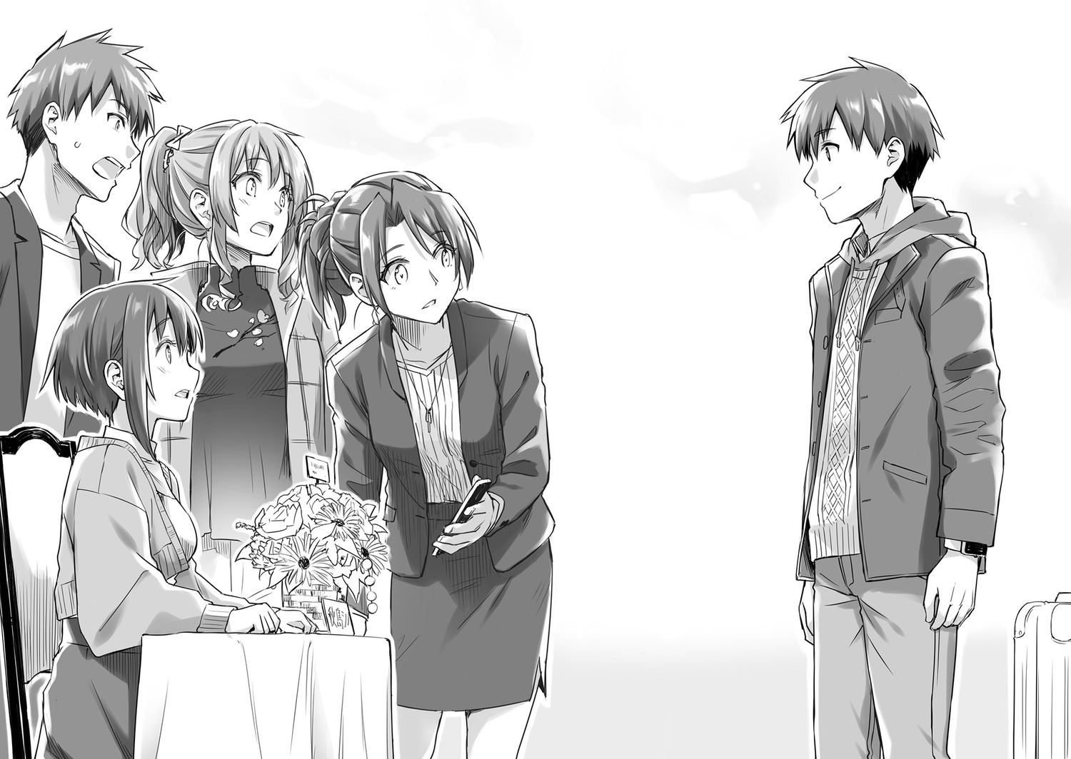 bokutachi_no_remake, business_suit, eretto, hashiba_kyouya, kawasegawa_eiko, kogure_nanako, monochrome, rokuonji_tsurayuki
