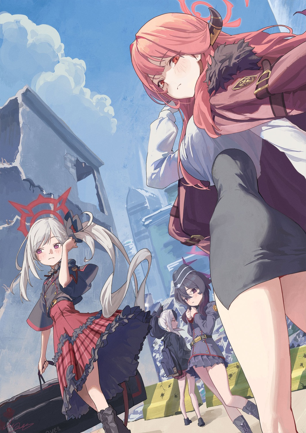asagi_mutsuki, ass, blue_archive, halo, horns, igusa_haruka, m.q_(mqkyrie), onikata_kayoko