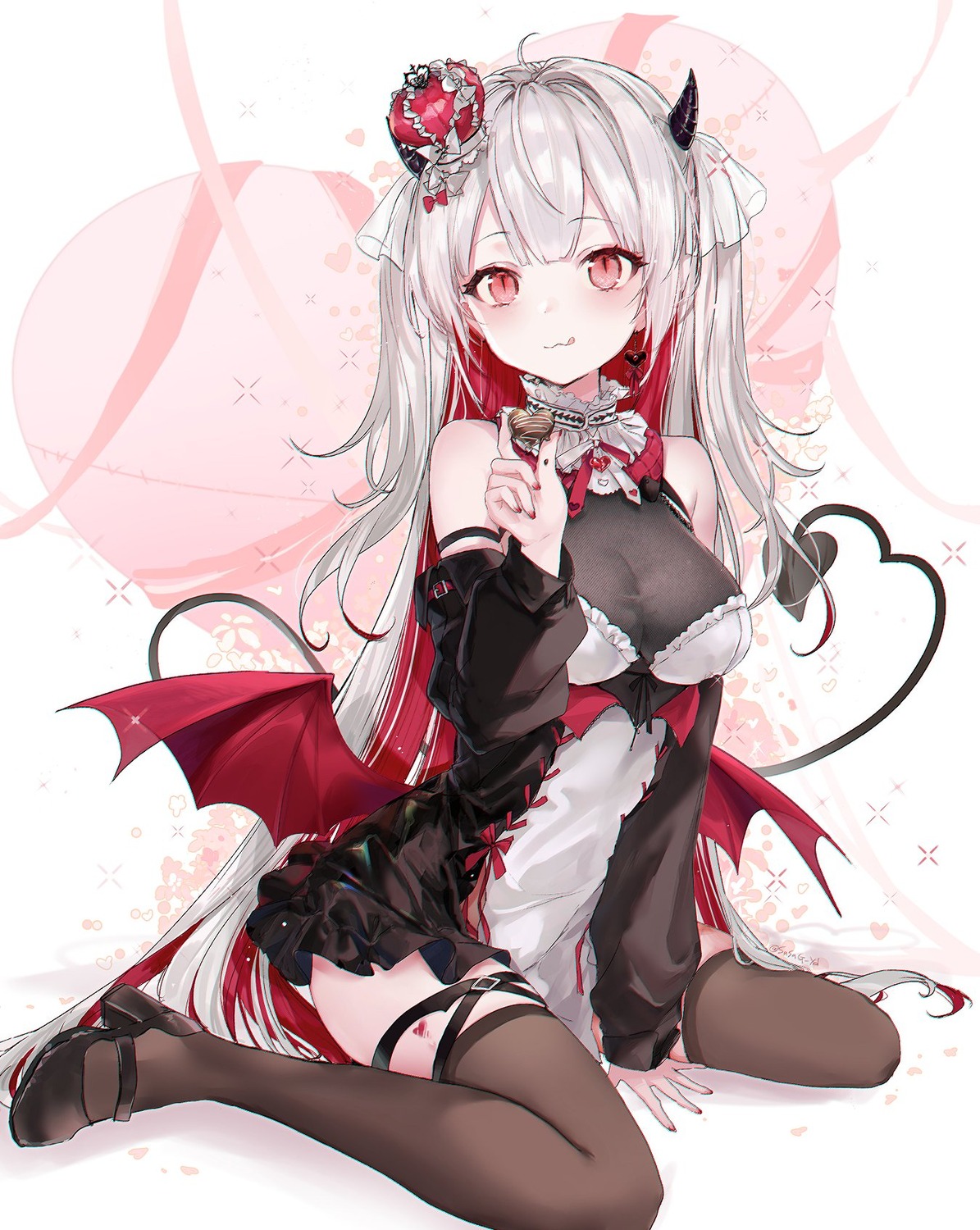 blood, devil, garter, heels, horns, nekojita_(ika_neko46), no_bra, see_through