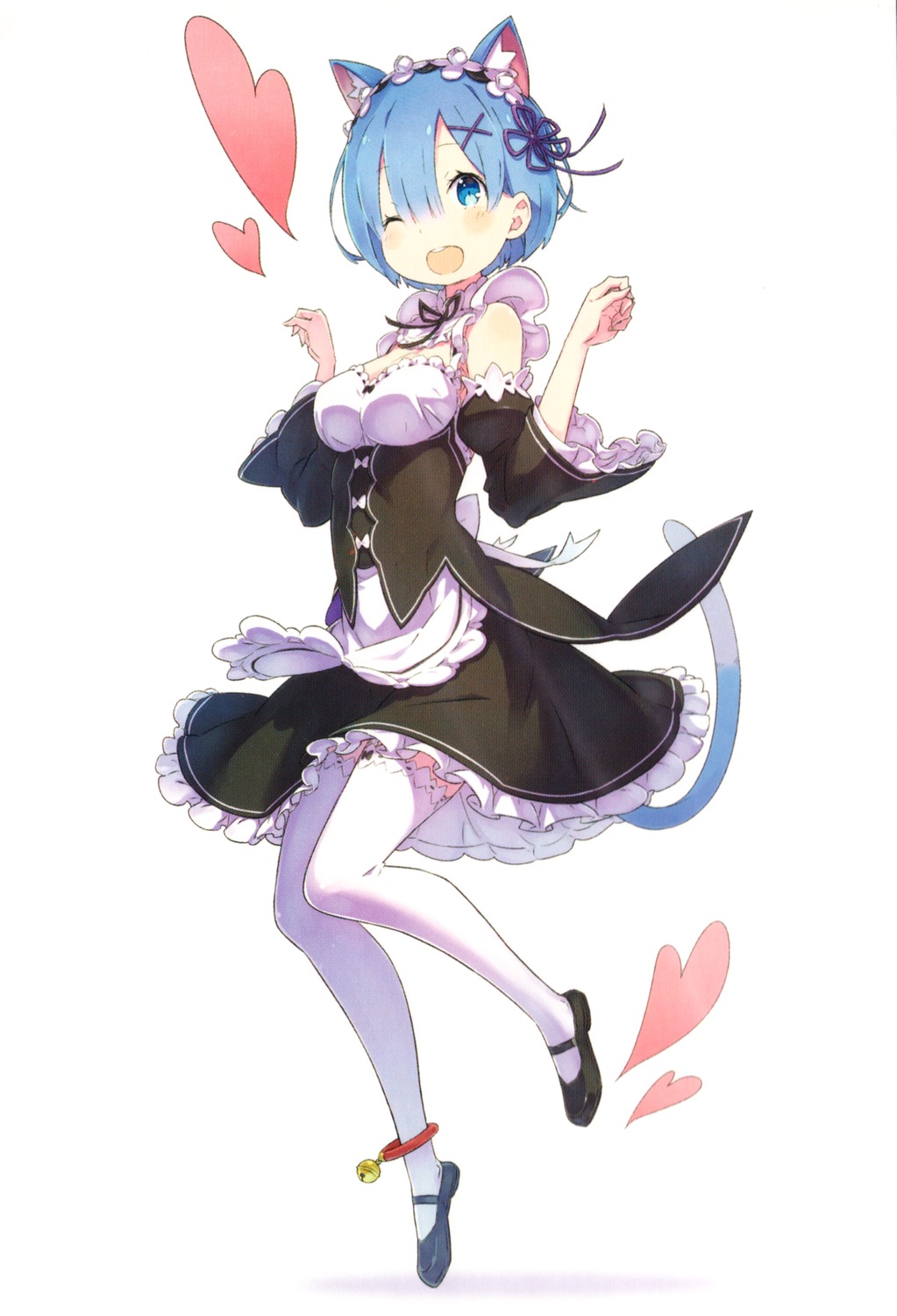 animal_ears, maid, nekomimi, ootsuka_shinichirou, re:zero_kara_hajimeru_isekai_seikatsu, rem_(re_zero), skirt_lift, tail