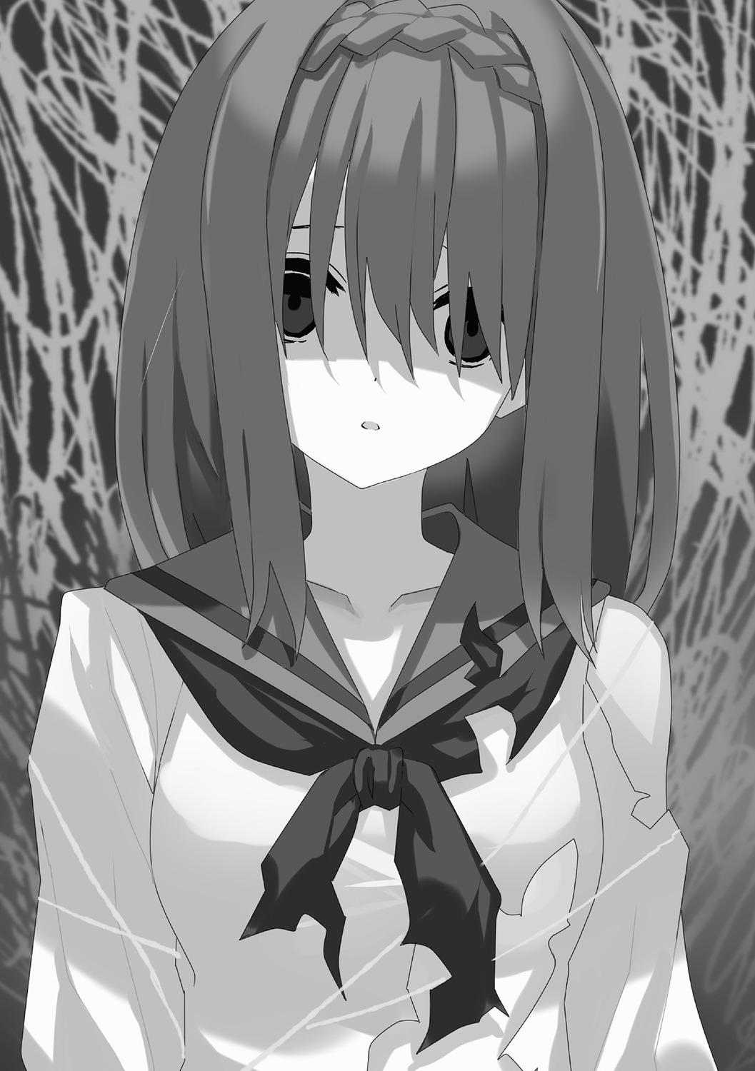 kumo_to_seifuku, monochrome, seifuku, shino_(eefy), torn_clothes