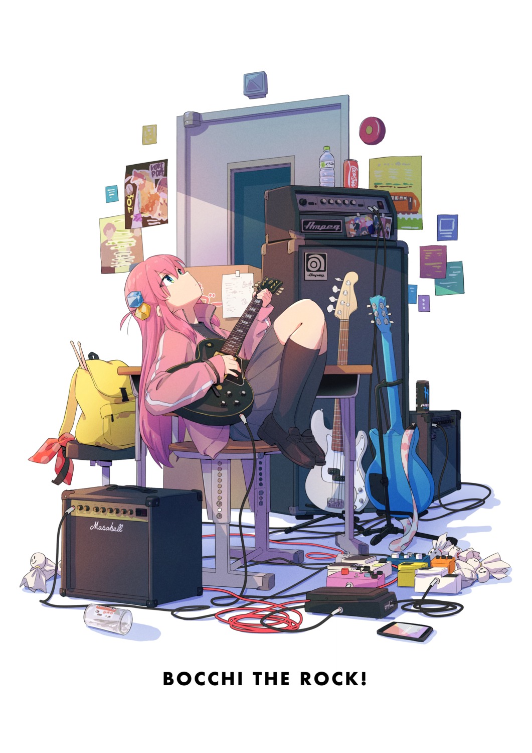 bocchi_the_rock!, gotou_hitori, guitar, gym_uniform, nakamori_kemuri, seifuku