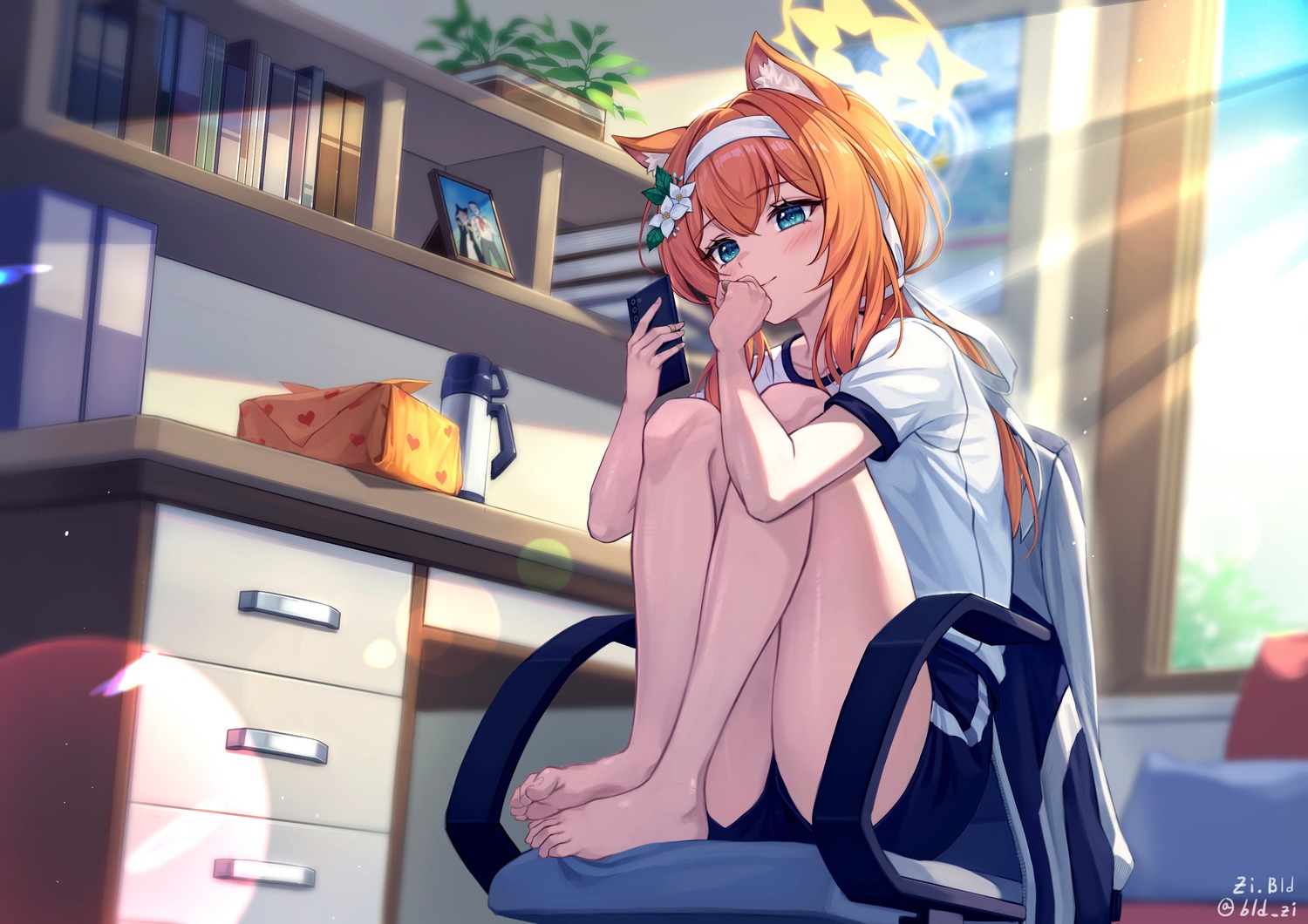 animal_ears, bld_zi, blue_archive, gym_uniform, halo, iochi_mari, nekomimi