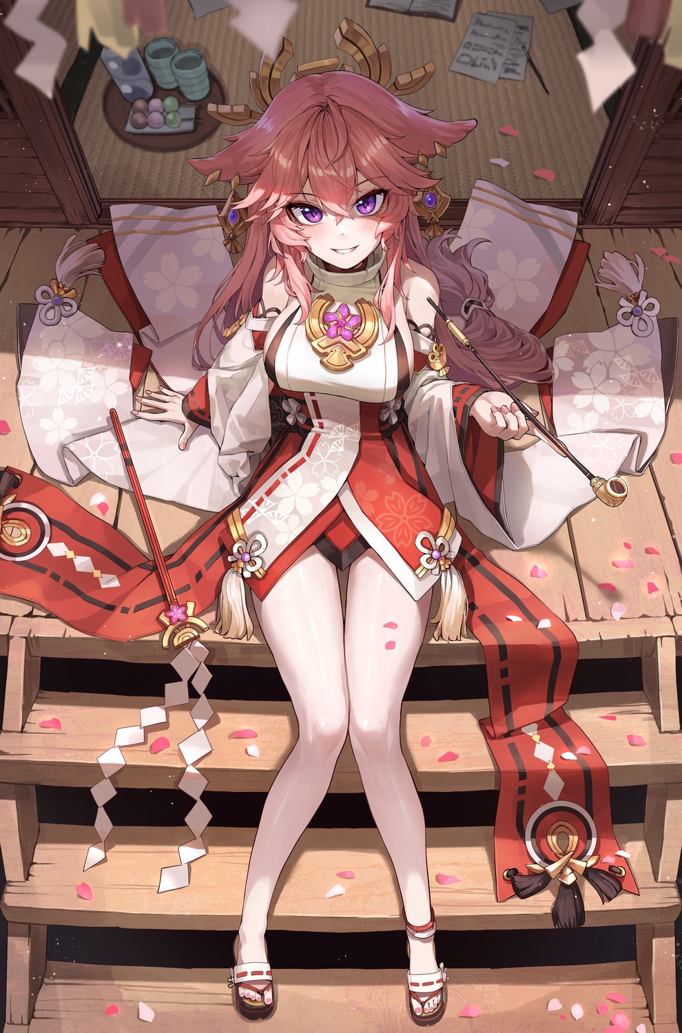 animal_ears, genshin_impact, japanese_clothes, kitsune, kokukyukeo, smoking, yae_miko