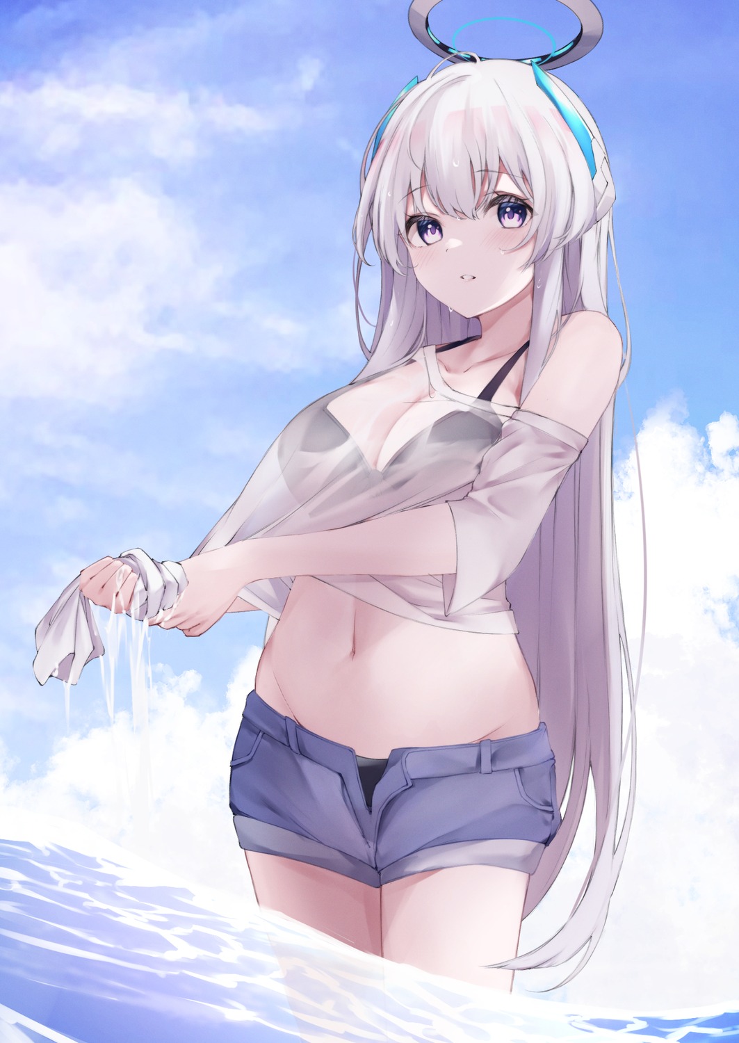 bikini, blue_archive, halo, hojiro_same, see_through, swimsuits, ushio_noa, wet