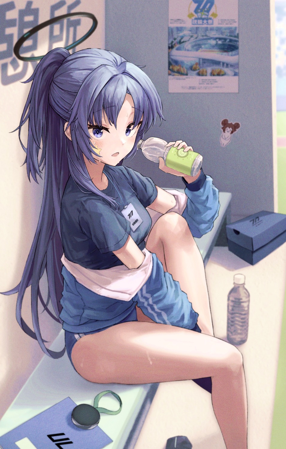 bag_(chrko_bag), blue_archive, buruma, gym_uniform, halo, hayase_yuuka, tattoo